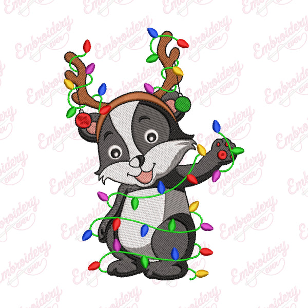 Badger Christmas Light Embroidery Design