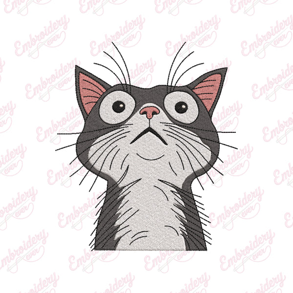 Funny Cat Looking Upwards Embroidery Design