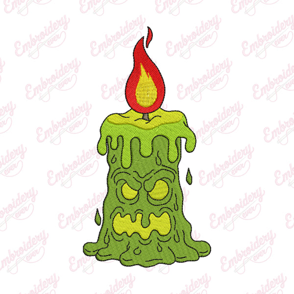 Halloween Candle Monster Embroidery Design