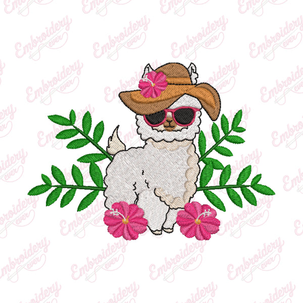 Floral Cute Llama Embroidery Design