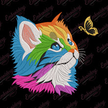 Rainbow Cat Butterfly Embroidery Design