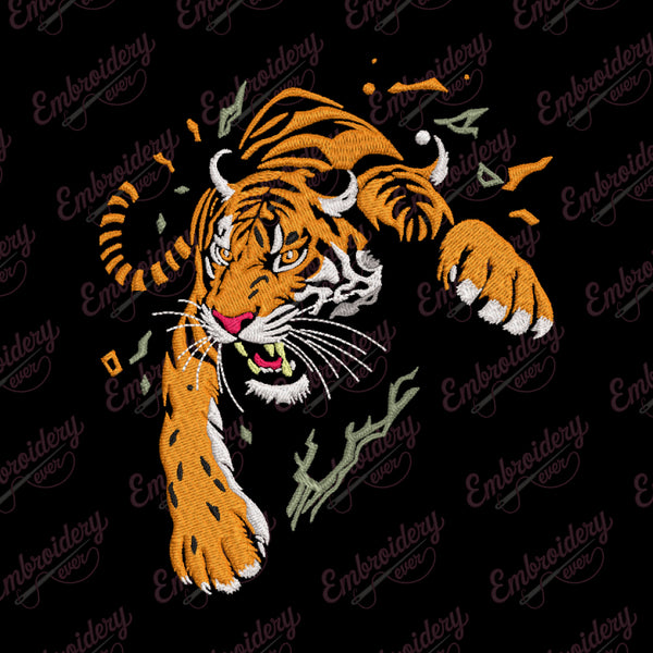 Leaping Tiger Embroidery Design