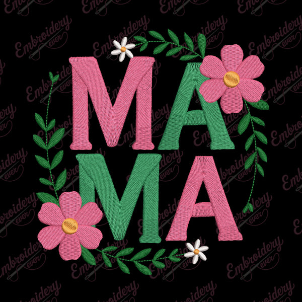 Floral Frame Mama Embroidery Design