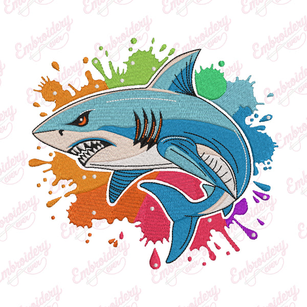 Colorful Shark Embroidery Design