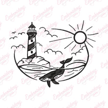Whale Lighthouse Embroidery Design