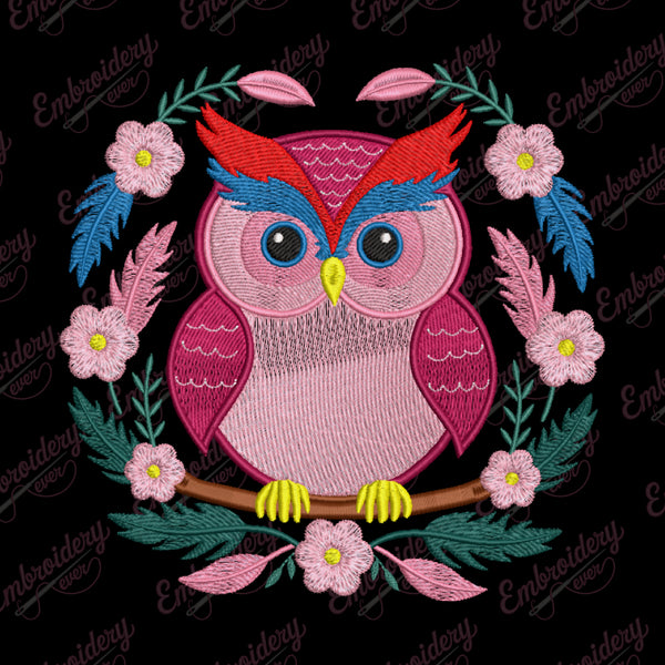 Flower Power Owl Embroidery Design