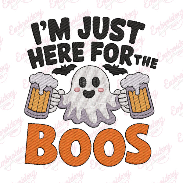 Here For The Boos Drinking Halloween Ghost Embroidery Design