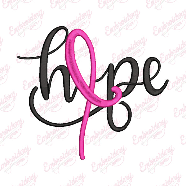 Hope Breast Cancer Ribbon Embroidery Design