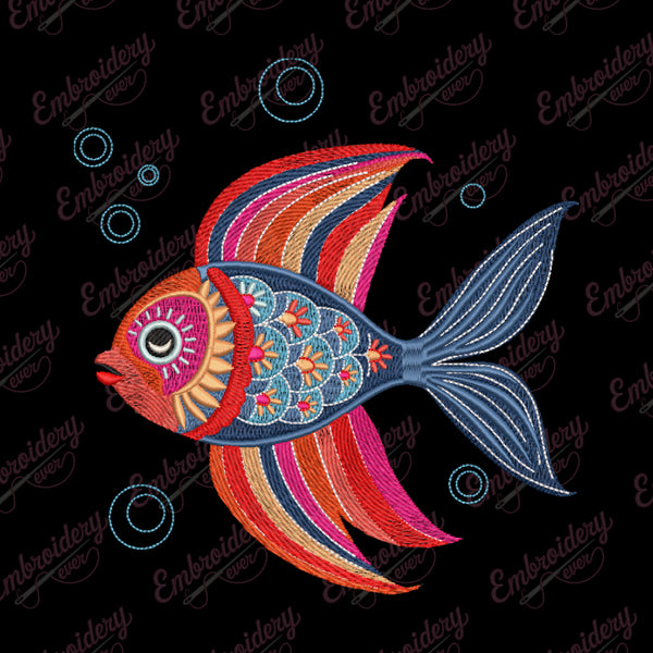Rainbow Fish Embroidery Design