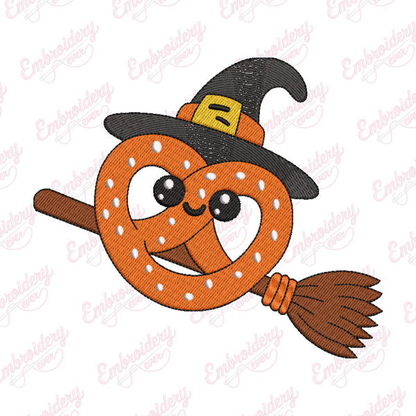 Halloween Pretzel On Broom Embroidery Design