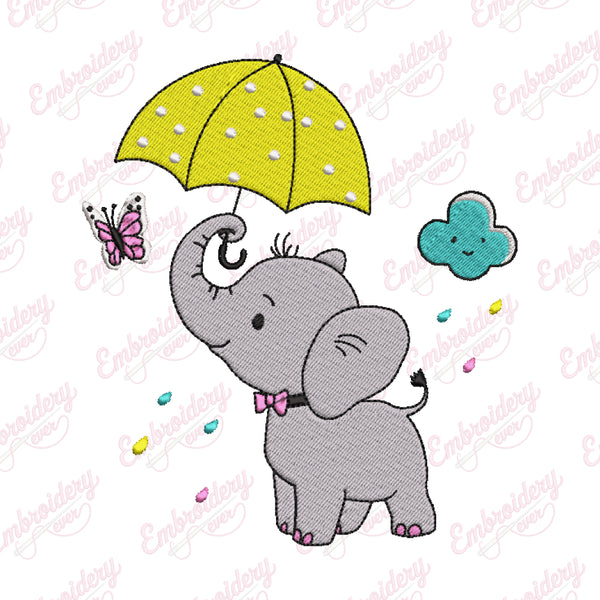Elephant Umbrella Embroidery Design