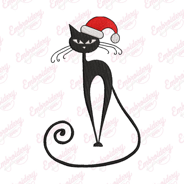 Christmas Black Cat Embroidery Design