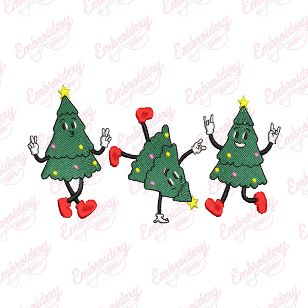 Dancing Christmas Trees Embroidery Design