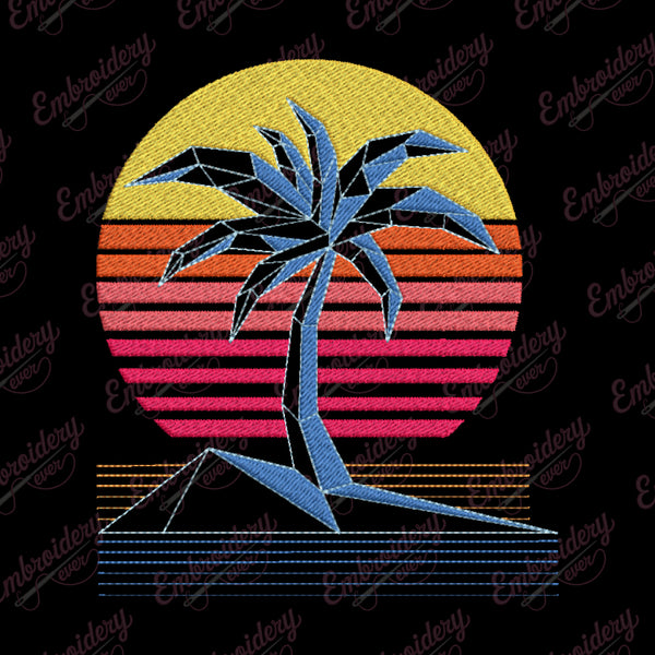 Colorful Sunset Palm Tree Embroidery Design