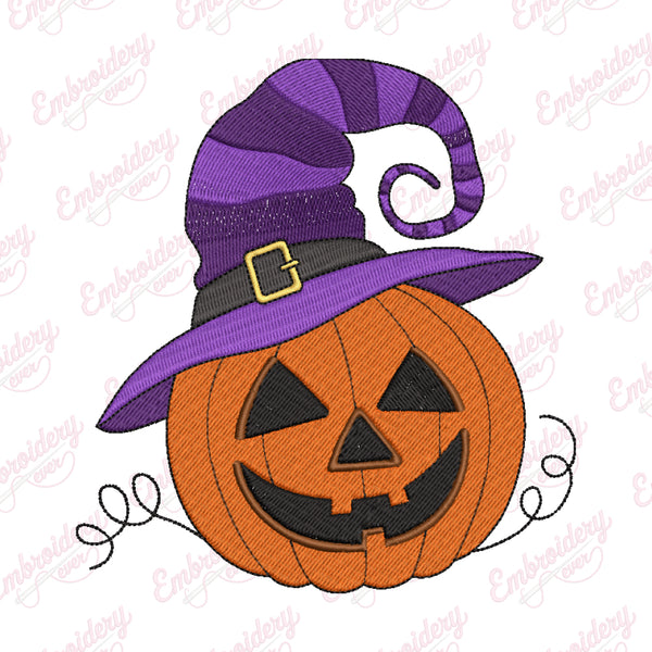 Pumpkin With Witch Hat Halloween Embroidery Design