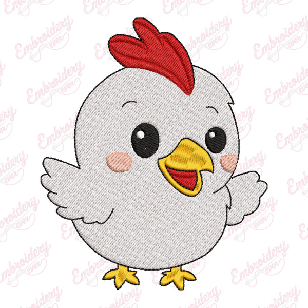 Cute Happy Chicken Embroidery Design
