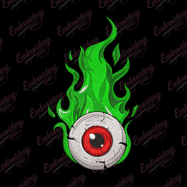 Green Fire Eye Embroidery Design