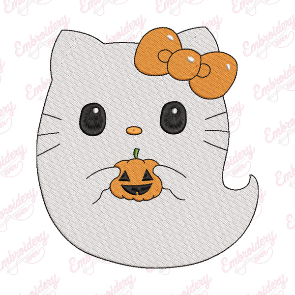 Hello Kitty Ghost Halloween Embroidery Design