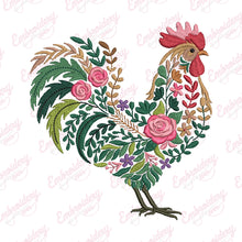 Colorful Botanical Rooster Embroidery Design