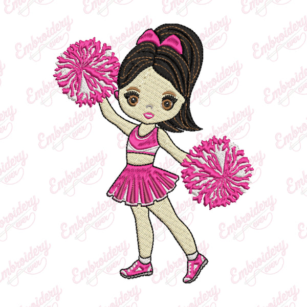 Cheerleader With Pom Pom Embroidery Design