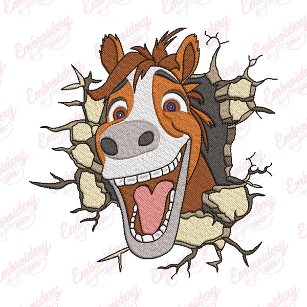 Funny Horse Cracked Wall Embroidery Design