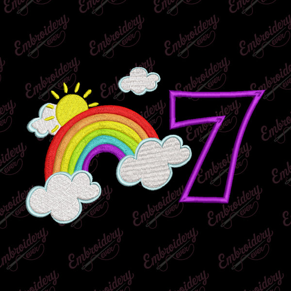 Rainbow Birthday Number 7 Embroidery Design