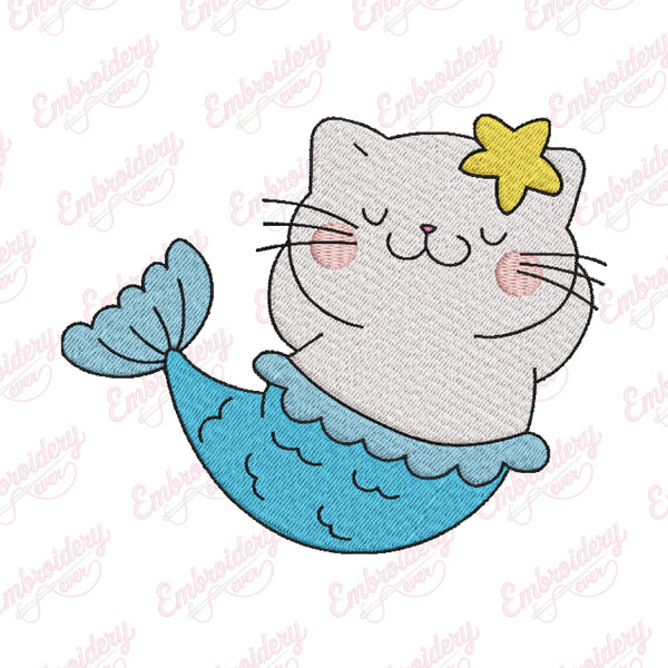 Mermaid Cat Embroidery Design