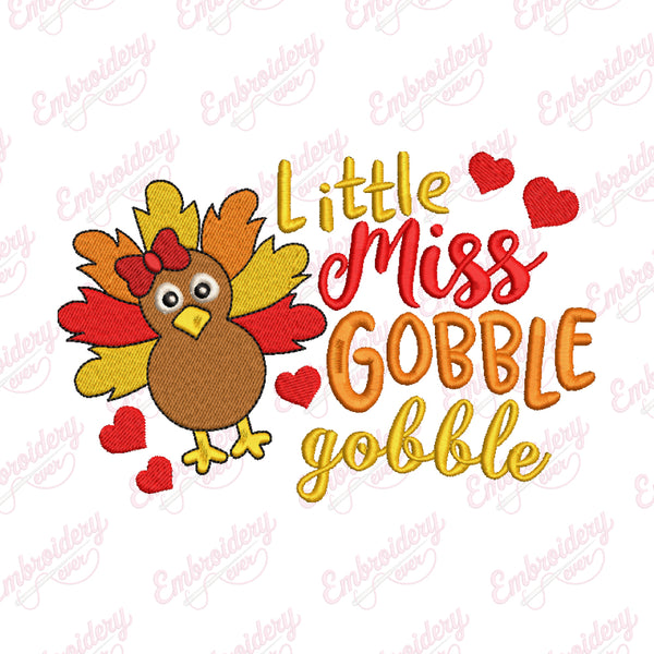 Little Miss Gobble Gobble Thanksgiving Embroidery Design