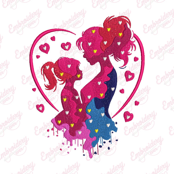 Mother And Daughter Embroidery Design