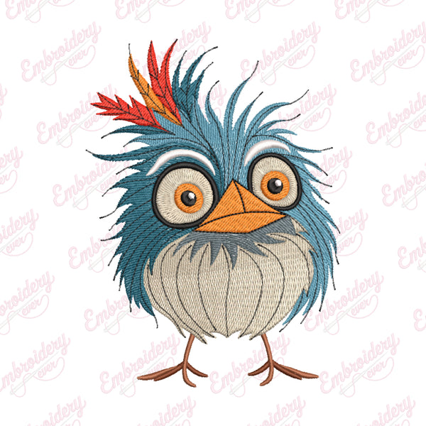 Crazy Bird Cartoon Embroidery Design Instant Download