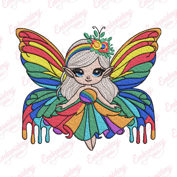 Rainbow Fairy Girl Embroidery Design