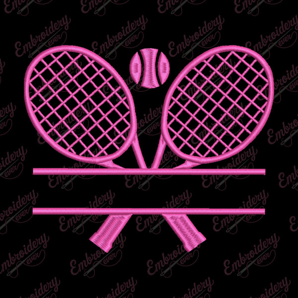 Crossed Tennis Rackets With Ball Embroidery Design