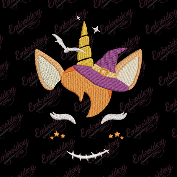 Halloween Witch Unicorn Face Machine Embroidery Design