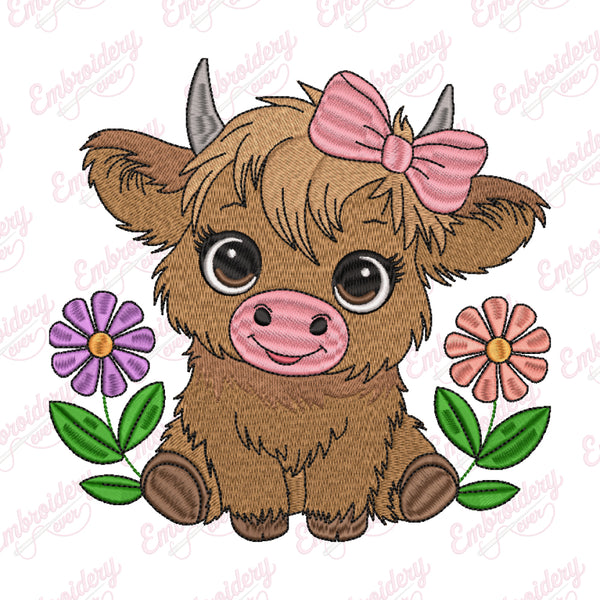 Cute Baby Highland Cow Embroidery Design