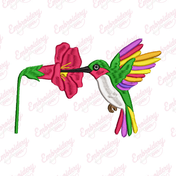 Hummingbird With Flower Embroidery Design