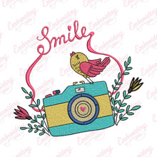 Floral Camera Smile Bird Embroidery Design