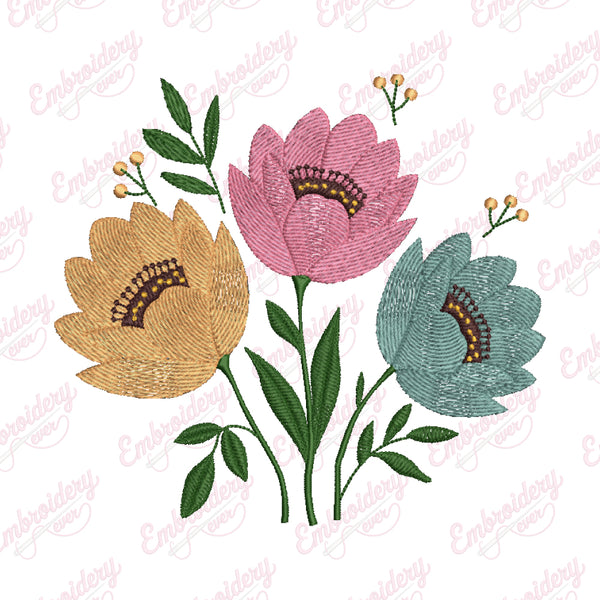 Gradient Floral Arrangement Embroidery Design