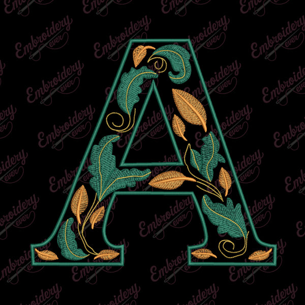 Floral Alphabet Letter A Embroidery Design