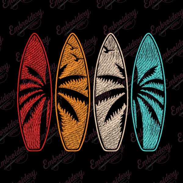 Surfboard Retro Embroidery Design
