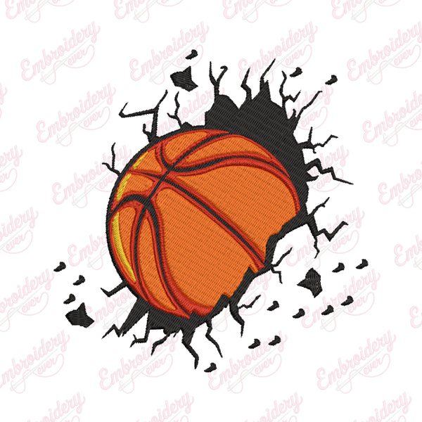Basketball Breaking Wall Embroidery Design