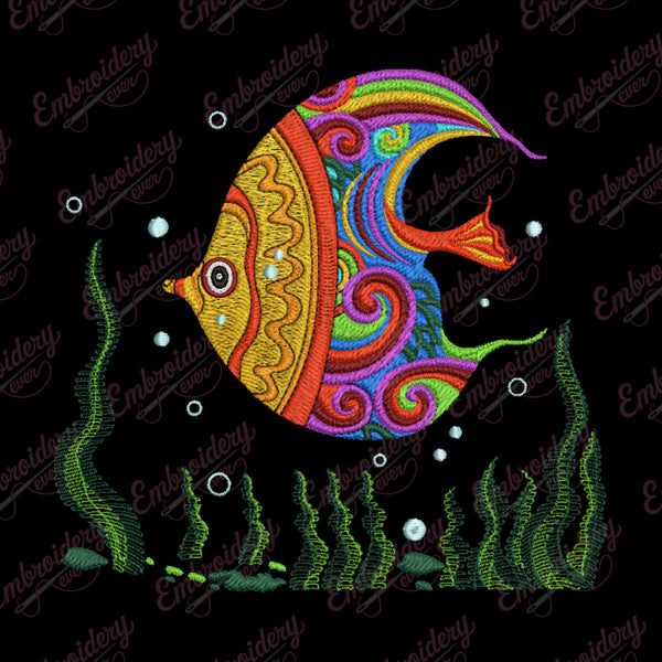 Colorful Tropical Fish Embroidery Design