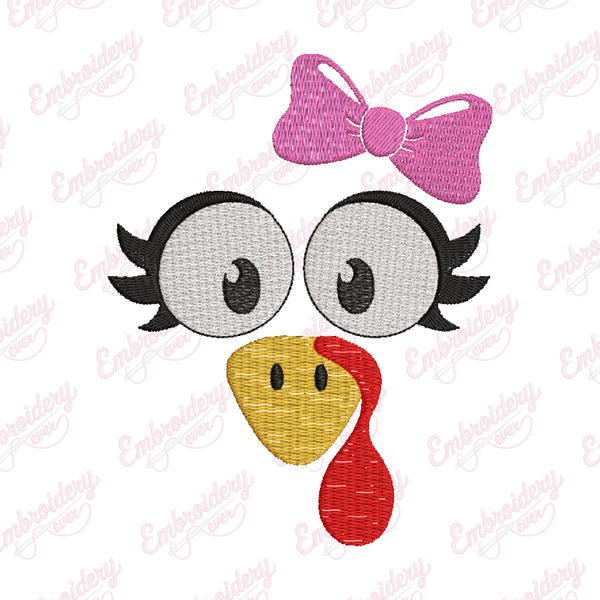 Turkey Face Embroidery Design for Thanksgiving