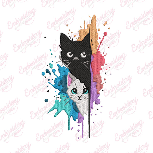 Abstract Cats Embroidery Design