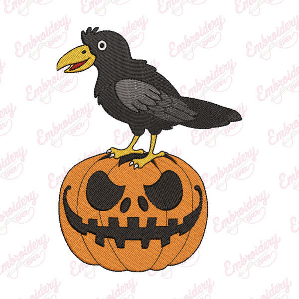 Crow On Halloween Pumpkin Embroidery Design