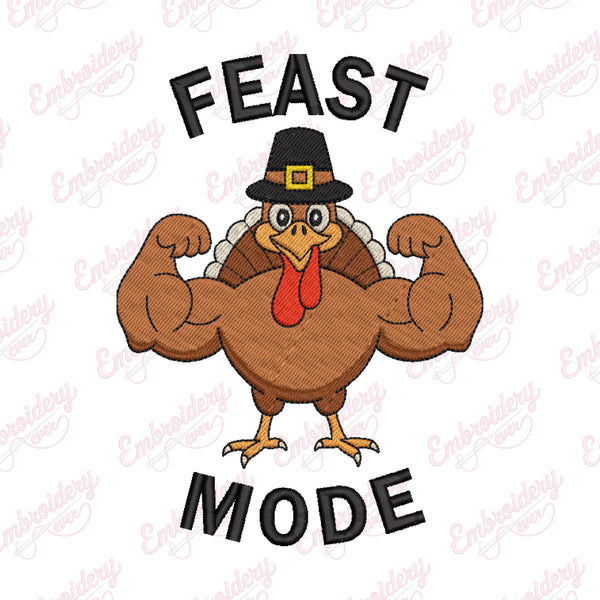 Feast Mode On Turkey Muscle Thanksgiving Embroidery Design