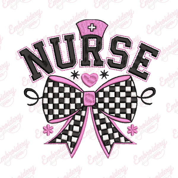 Nurse With Bow Embroidery Design