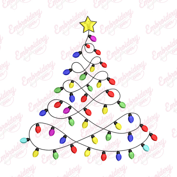 Festive Christmas Tree Lights Embroidery Design