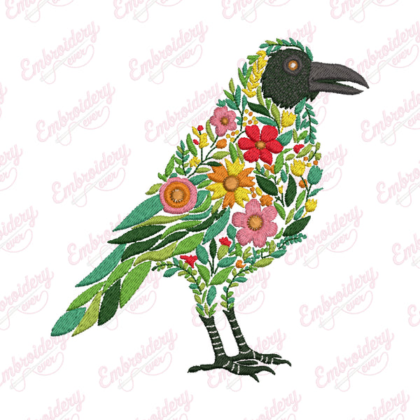 Beautiful Floral Crow Embroidery Design