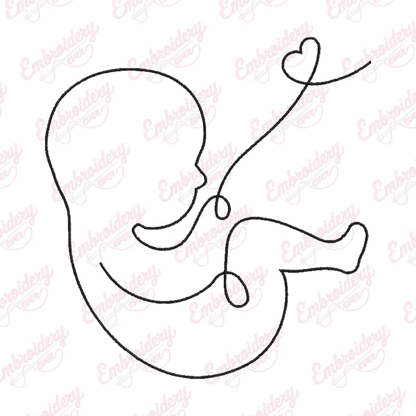 Baby In The Womb Line Art Embroidery Design
