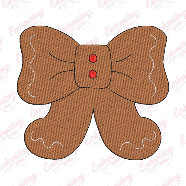 Christmas Gingerbread Bow Embroidery Design